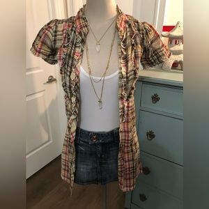 Ladies Long Plaid Shirt